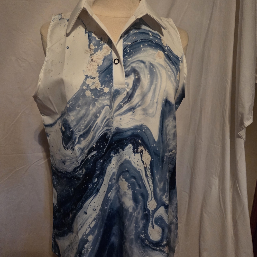 Blue and White Marble Print Sleeveless Top